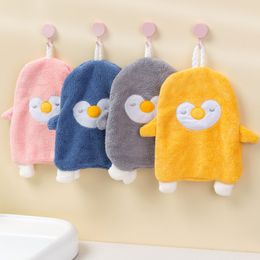 1PC Bathroom Cartoon Hand Towels Coral Velvet Cute Penguin Children Hanging Towel Thicken Absorbent Towels Soft Kids Hand Towels