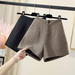 Women's Shorts Autumn High Waist Wide Leg Winter Wear Boots Booty Woollen Houndstooth For Women