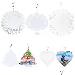 Christmas Decorations Diy Decoration Pendant Double Sided Heat Transfer Metal Wind Chime Sublimation Blank Pumpkin Heart Shape Rotat Dhmxo