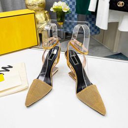 Sandals Luxury Designer high-heeled shoes sandals female sexy Baotou thread buckle hollow heels high-end formal sandals gold Silver 8cm dress shoes J230525