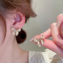 Stud Earrings KAITIN Silver Needle Inlaid Rhinestone Bow Fashion Temperament Versatile Teenager Wholesale Women Jewelry