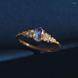 Cluster Rings LAMOON Women Wedding Accessories Labradorite Cordierite Natural Gemstone 925 Sterling Silver Blue Stone Ring Gifts RI218