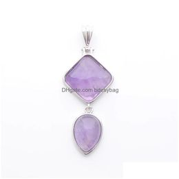 Pendant Necklaces 9 Colours Natural Stone Pendants Pendum Square Teardrop Beads Rose Quartzs Crystal Turquoises Opal Bn386 Drop Deliv Dhwjd