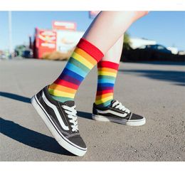 Women Socks Women's Rainbow Lovers Spring Summer Colourful Print Stripe Cotton Outdoor Sport Street Harajuku Kawai Men