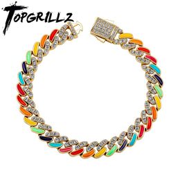 Bangle TOPGRILLZ Classic Couple Bracelets 9mm Colorful Dripping Oil Cuban Prong Bracelet with Spring Clasp Punk Jewelry For Men Women