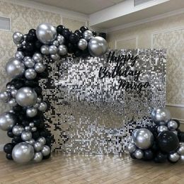 Other Event Party Supplies 115pcs Silver Ink Blue Black Balloons Garland Arch Chrome Metal Globos Retro Wedding Birthday Party Year Home Decoration 230523