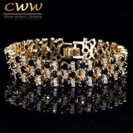 Bracelets CWWZircons Brand African Nigerian Yellow Gold Plated Wedding Jewellery White and Black Big Cubic Zirconia Bracelet for Women CB191