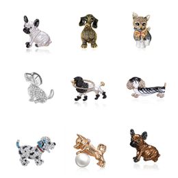 Fashion Pet Cat Dog Brooch Rhinestone Cute Animal Brooches Pins Women Men Lovers Enamel Crystal Party Jewellery Gift Accessories