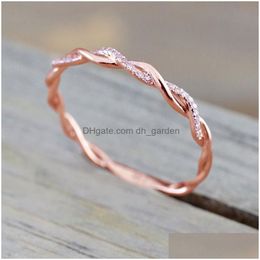 Band Rings Thin String Twist Ring Rose Gold Color Mini Finger Micro Crystal Fl Pave Setting Nobility Cute Jewelry Factory Pr Dhgarden Dhqt3