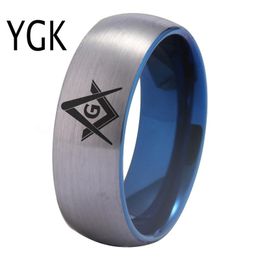 Bands YGK Couple Wedding Jewellery For Lovers Masonic Tungsten Ring Silver With Blue Tungsten Wedding Ring Jewellery Fashion Gift Ring