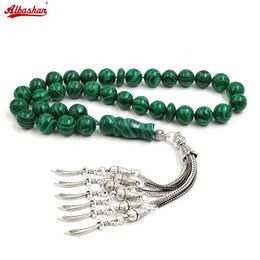Bracelets ALIBASHAN Men Green Malachite Muslim Prayer Beads Islamic Misbaha Eid Ramadan Gift Misbaha Bracelet