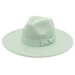9.5cm Wide Brim Fascinator Fedora Hats with Bow Tie Elegant Women Party Church Jazz Top Hat Men Felt Panama Sun Cap