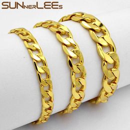 Link Bracelets Chain SUNNERLEES Fashion Jewellery Curb Cuban Bracelet Rose Gold White 5mm-12mm Men Women Gift C18 B