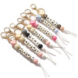 Keychains Lanyards Letter Beaded Keychain Pendant Mama Sile Beads Lage Decorative Key Chain Keyring Drop Delivery Fashion Accessori Dhfh6