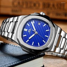 Wristwatches Relogio Masculino Men's Automatic Mechaincal Watches Waterproof Stainless Steel Strap Blue Dial Wristwatch For