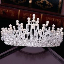 Hair Clips & Barrettes Vintage Luxury Silver Colour Crystal Pearl Tiaras Retro Crown Wedding Accessories Bridal Party Jewellery Big African Hea