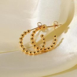 Hoop Earrings Grie Stainless Steel Bead For Women 18K Gold Plating Circle Earring