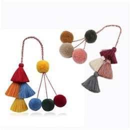 Keychains Lanyards Fashion Hand Woven Tassel Keychain Bohemian Plush Ball Lage Decoration Pendant Creative Diy Gift Drop Delivery Dhh4A