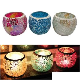 Candle Holders Colour Mosaic Round Glass Candlestick Wedding Decoration Ornaments Household Flower Pot Drop Delivery Home Garden Dhu8K