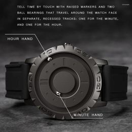 Wristwatches Eutour Original Iron Ball Magnetic Pointer Concept Quartz Unusual Men's Watch Fashion Rubber Strap For Men Relojes Hombre