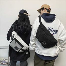 Men's and women's messenger bag Street trend style polyester material waist bag letter pattern chest bag style