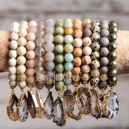 Bracelets BM20231 Raw Agate Druzy Gemstone Crystal Geode Slice Bracelet Beads Stacking Layering Bracelet