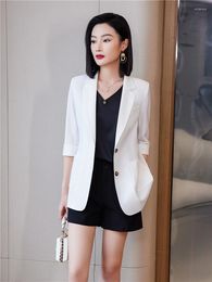 Women's Suits Women's Jacket Chic And Elegant White Blue Blazer 2023 Spring Summer In Outerwear Woman Clothing Korea Stylish Oversize