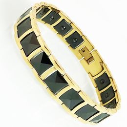 Bangle Health Care Germanium Magnetic Wristband Black Ceramic Gold Plated Tungsten Steel Hand On Bracelets For Men Women Male Jewelry