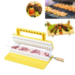 BBQ Tools Accessories Meat String Machine Barbecue Skewer Portable Tofu Kebab Maker Box Grill Kitchen 230522