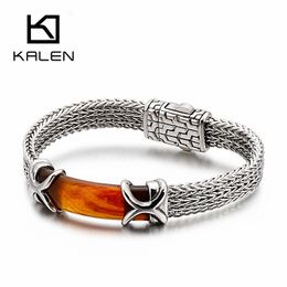 Bracelets KALEN Fashion Link Chain Bracelet 22cm Stainless Steel Mesh Chain Bangle Men Jewellery Accessories 2020