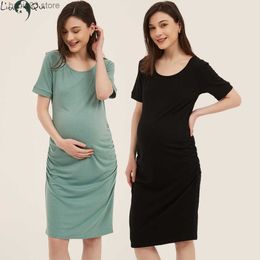 Maternity Dresses Liu Qu Maternity Dresses Side Ruched Pregnany Dress Bodycon Pregnant women dress Short Sleeve Wrap Baby Showers Everyday Wearing T230523