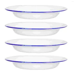 Dinnerware Sets 4 Pcs Enamel Nesting Plate Vegetable Pasta Prep Dish Veggie Tray Enamelware Dinner Serving Cooking Bowl Fruit Platter