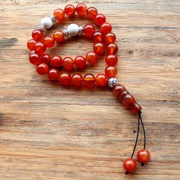 Clothing Muslim Tasbih Rosary Misbaha 33 Beads Natural Red Agate Stone Handmade Islam Subha Misbaha Allah Prayer Beads