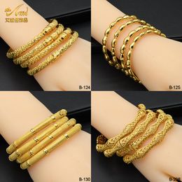 Bangle ANIID Ethiopian 24K Gold Plated Bangle Bracelet Jewellery Gifts Indian Women Luxury Bangle Nigerian Wedding Party 2022 New Arrival