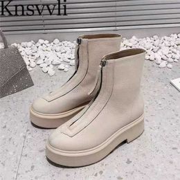 Boots Sole Short Boots Woman Round Front Zipper Ankle Boots Real Suede Leather Flat Shoes Women