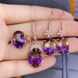 Sets MeiBaPJ Natural High Quality Ametrine Gemstone Fine Wedding Jewellery Set 925 Pure Silver Necklace Ring Earrings Suit for Women