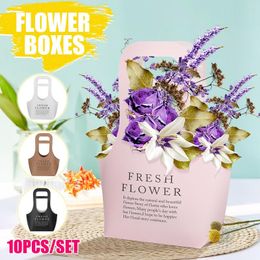 Gift Wrap 10Pcs Kraft Paper Bag Flower Box Handbag Waterproof Bouquet Florist Valentine's Day Rose Boxes Party Wedding Decoration