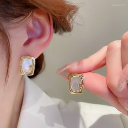 Stud Earrings MENGJIQIAO French Vintage Shell Square For Women Fresh Daily Gold Colour Metal Earring Pendiente Party Jewellery