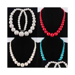 Beaded Necklaces Chokers For Women Jewellery White Red Blue Turquoises Stone Graduated Round Beads Strand 19 Inches Bf313 Drop Deliver Dhisx