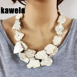 Necklaces New Statement Chunky White Natural Stone Necklace Heavy Jewellery For Women's Summer Holidays