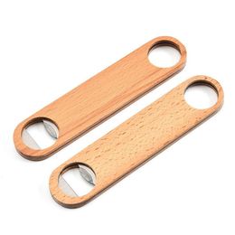 Openers Wooden Handle Stainless Steel Beer Bottle Opener Portable Household Flat Corkscrew Hangable Bar Kitchen Tool Drop Delivery H Dhou6