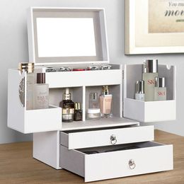 Storage Boxes Vintage Large Makeup Boxs Artist Drawer Mirror Luxury Box Multilayer Bedroom Organizador De Maquillaje Room Organiser