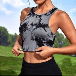 Yoga Outfit Tie-dye Women Sports Bra Padded Gather Push Up Vest Gym Running Seamless Workout Fitness Top