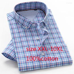 Men's Dress Shirts Men Sleeve 2023 Short Fashion Summer Large Thin Loose Cotton High Quality Formal Plaid Plus Size XXL-8XL 9XL 10XL