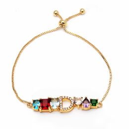Bangle VAROLE New Collection AZ Alphabet Colour Rainbow Crystal Stamp Chain Link Bracelet Lace up Bracelets for Women Jewellery Gift