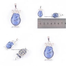 Pendant Necklaces Natural Stone Sodalite Tiny Owl Pendants Reiki Lucky Animal Cute Charm Jewellery For Women Man Gift N4668 Drop Delive Dhlo9