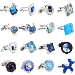 Summer new high quality craft Blue Crystal Enamel Cufflinks retro style fashion men's shirt Cufflinks French shirt accessories