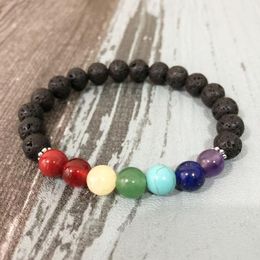 Bracelets 7 Chakra Lava Stone Bracelet Men Yoga Mala Wrist Chakras Black lava Bracelet Unisex Wrist