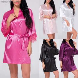 Women's Sleepwear Women Pyjama Sets Lace Nightdress Sexy Solid Colour Sleepwear Lingerie Satin Robes Nightwear T230523