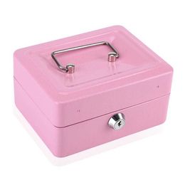 New Figurines Money Cash Coin Register Insert Tray Cashier Drawer Storage Mini Style Pink Portable Steel Lockable Cash Money Safe Security Box G230523